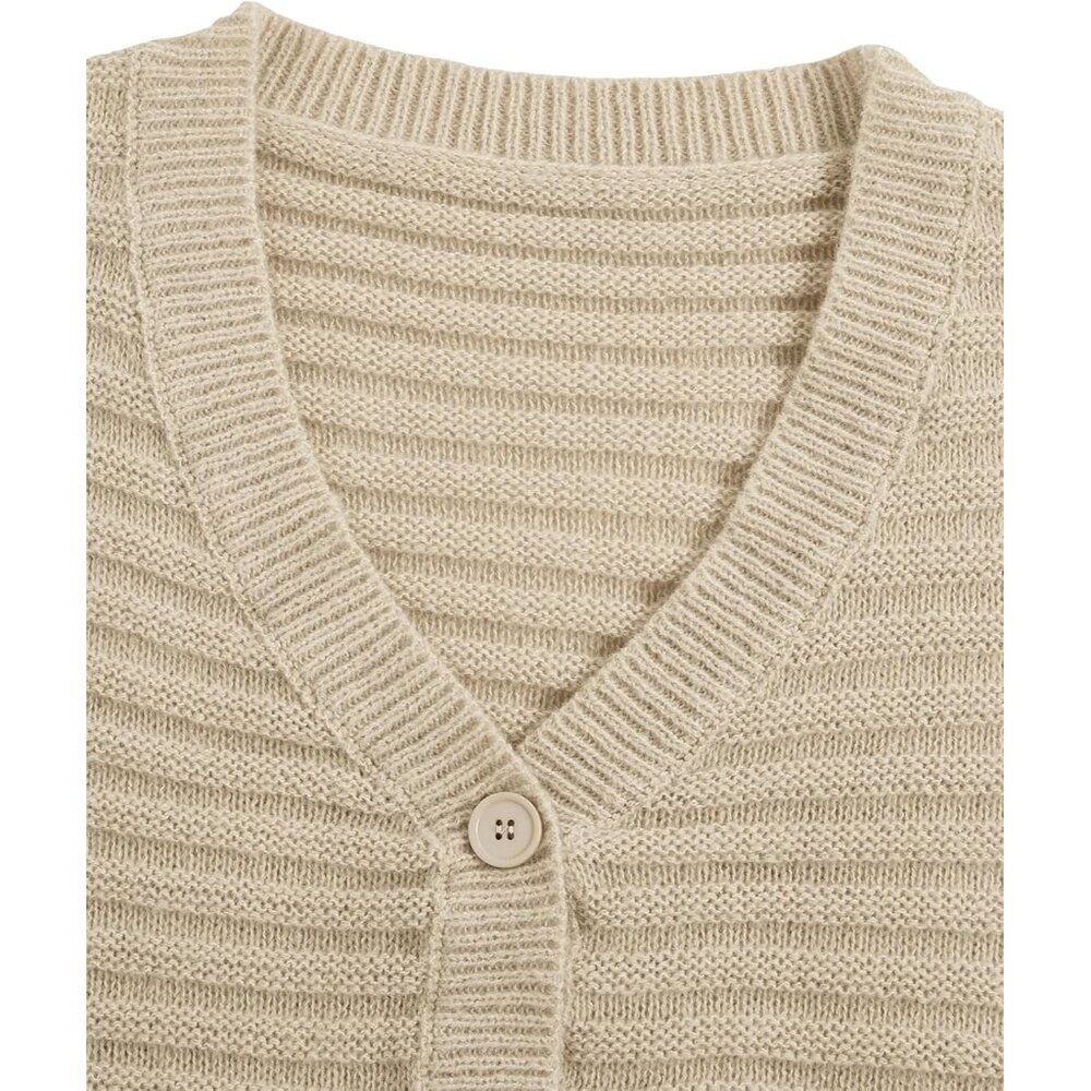 Women's Color Block V Neck Button Front Knit Card… - image 3